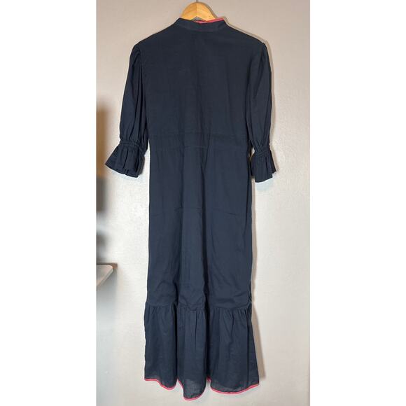 Holly Shae Catherine Woven Dress Navy Blue Pink Piping Maxi Dress Womens Large - Picture 5 of 12